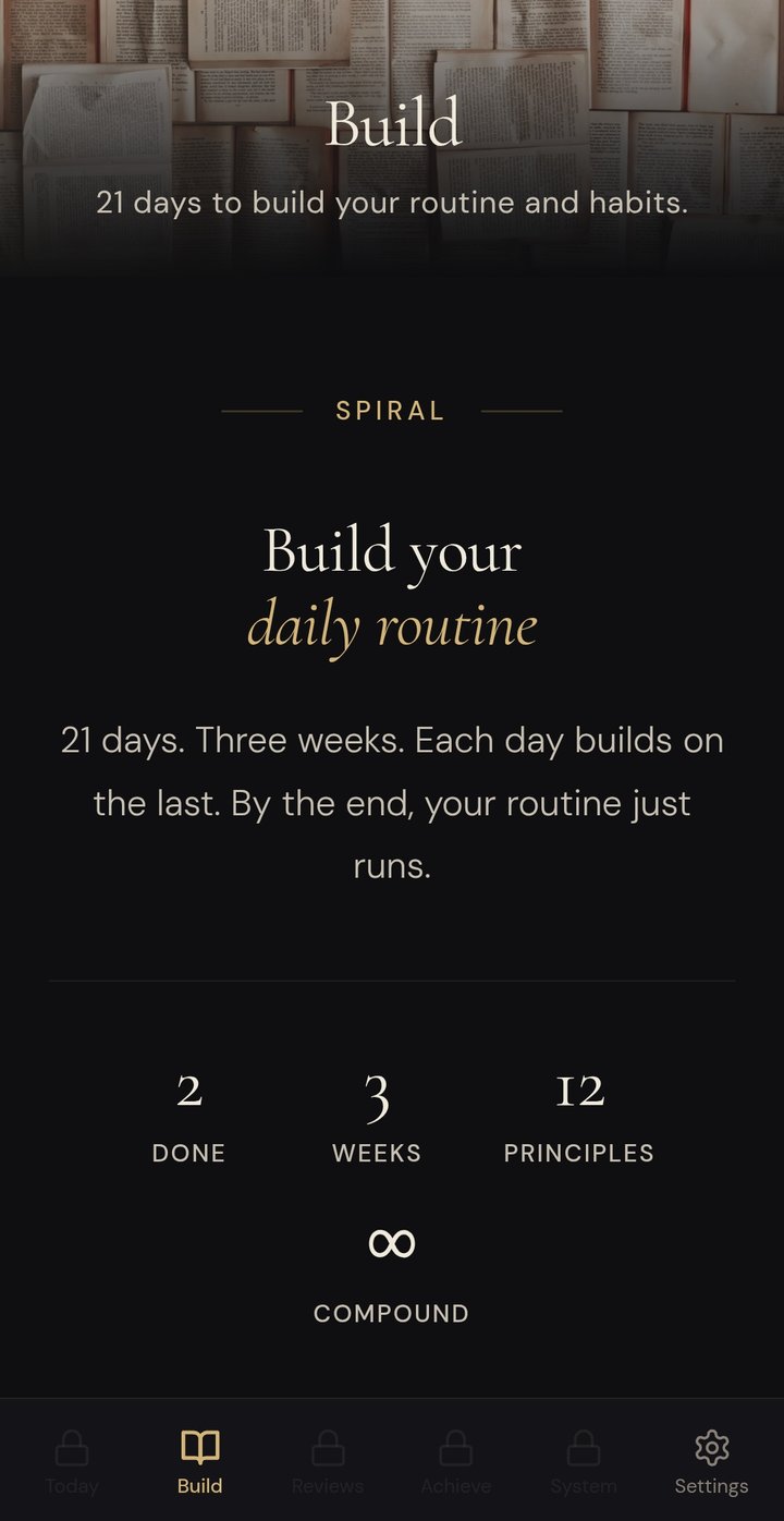 The Build tab in the Spiral app — 21 days to build your routine